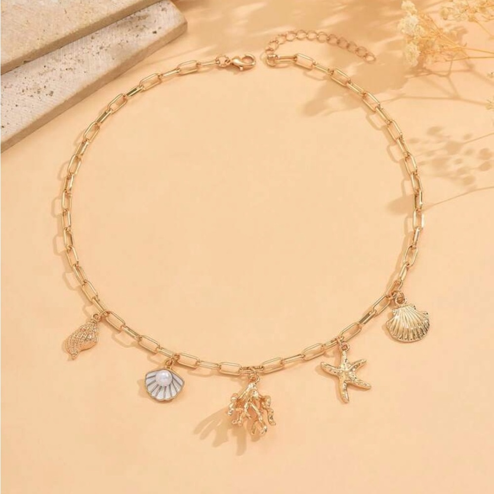 Gold Sea Charm Necklace M684 - Picture 2 of 4